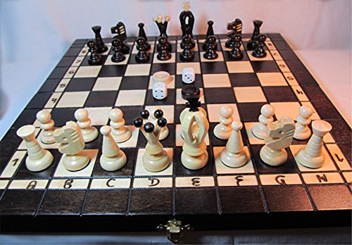 Schachspiel + Dame + Backgammon 35 x 35 cm Holz