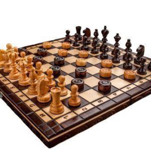 Schachspiel und Damespiel aus Kirschholz
